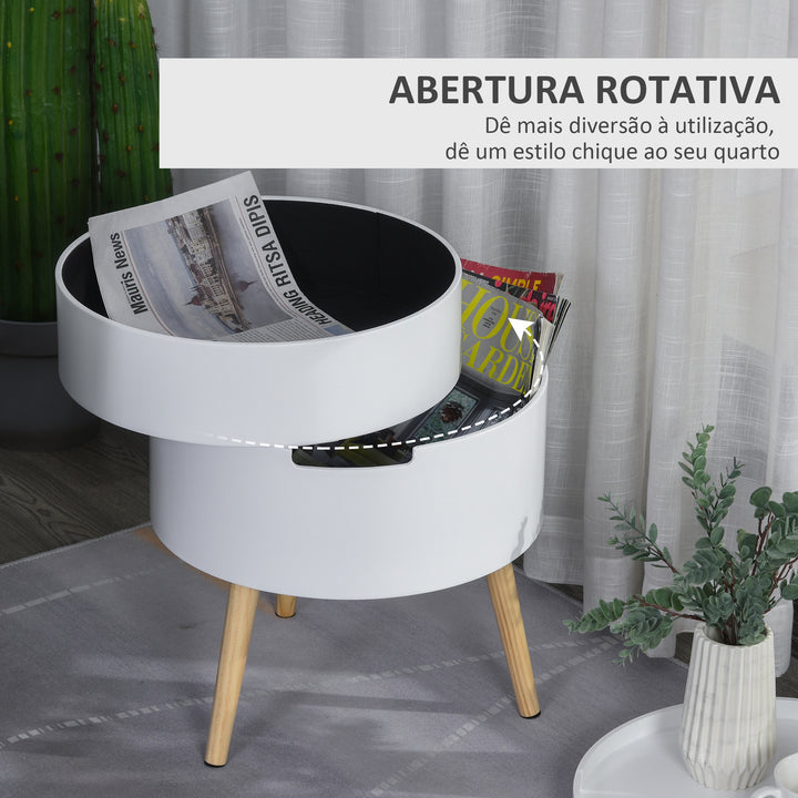 Mesa Auxiliar Moderna com 3 Níveis Mesa de Centro Desmontável com Tampa 2 Espaços de Arrumação e Pés de Madeira Mesa de Cabeceira para Dormitório Ø38x48,3 cm Branco e Madeira