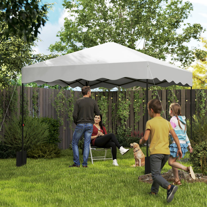 Tenda Dobrável Pop UP Tenda 3x3 m Tenda para Eventos com Proteção UV50+ Altura Ajustável Bolsa de Areia e Bolsa de Transporte com Rodas para Campismo Festas Branco