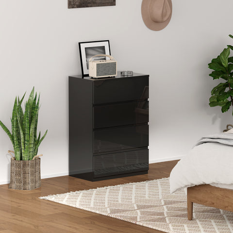 Cómoda com 4 Gavetas de Madeira Cómoda de Dormitório Cómoda Preta para Sala de Estar Estilo Moderno 55x34x80 cm Preto