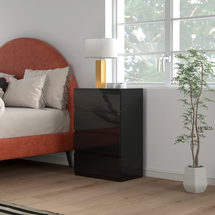 Cómoda com 4 Gavetas de Madeira Cómoda de Dormitório Cómoda Preta para Sala de Estar Estilo Moderno 55x34x80 cm Preto