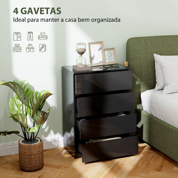 Cómoda com 4 Gavetas de Madeira Cómoda de Dormitório Cómoda Preta para Sala de Estar Estilo Moderno 55x34x80 cm Preto