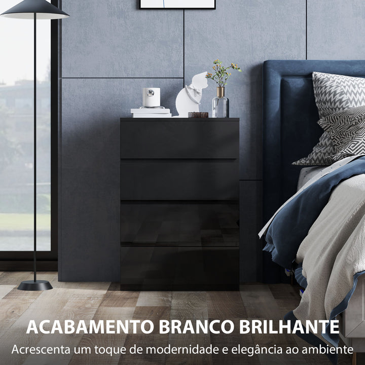 Cómoda com 4 Gavetas de Madeira Cómoda de Dormitório Cómoda Preta para Sala de Estar Estilo Moderno 55x34x80 cm Preto