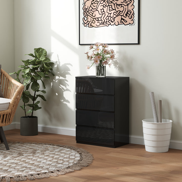 Cómoda com 4 Gavetas de Madeira Cómoda de Dormitório Cómoda Preta para Sala de Estar Estilo Moderno 55x34x80 cm Preto