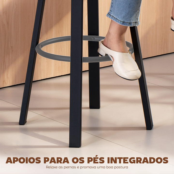 Conjunto de 2 Bancos de Bar Bancos Altos de Cozinha Giratórios Estofados em PU com Encosto Estrutura de Metal Apoio para os Pés Assento a 76,5 cm de Altura Cinzento Escuro