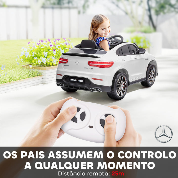 Mercedes AMG Carro elétrico para crianças de a partir de 3 anos com controle remoto com música e luzes Carga 30kg Branco 115x70x55cm