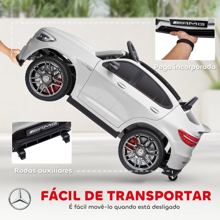 Mercedes AMG Carro elétrico para crianças de a partir de 3 anos com controle remoto com música e luzes Carga 30kg Branco 115x70x55cm