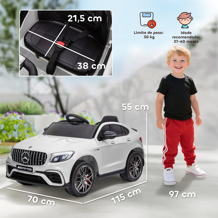Mercedes AMG Carro elétrico para crianças de a partir de 3 anos com controle remoto com música e luzes Carga 30kg Branco 115x70x55cm