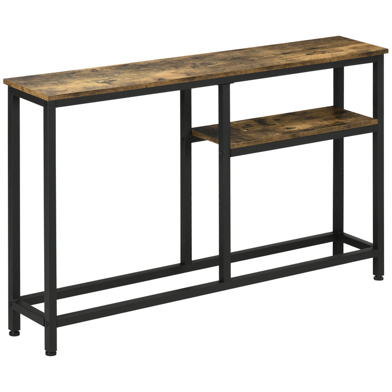 Mesa Consola Industrial Consola de Entrada com Prateleiras Abertas Antivolteio Móvel de Entrada para Sala Corredor 120x23x75 cm Castanho