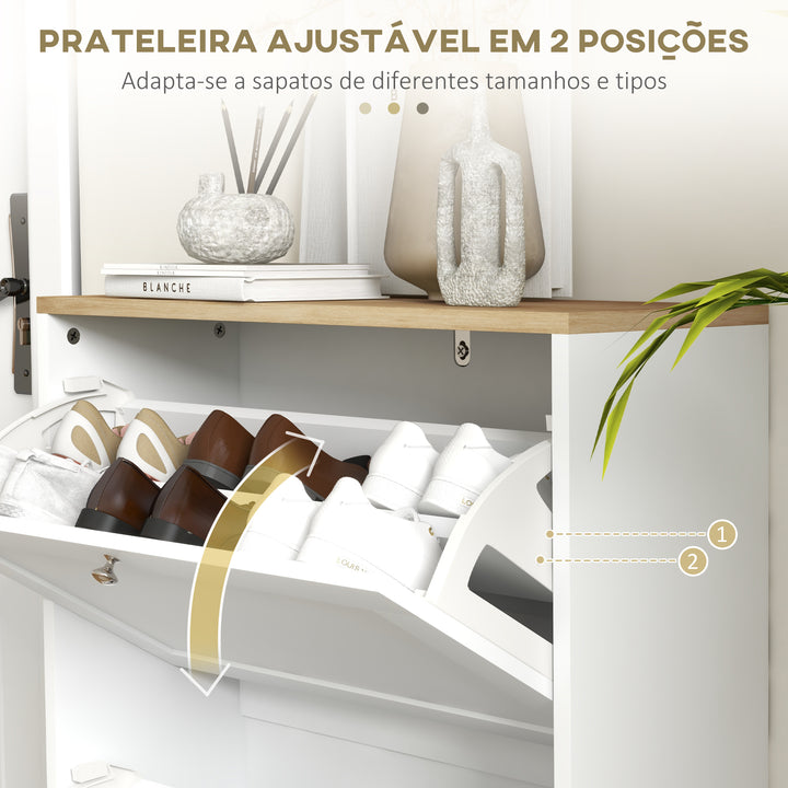 Sapateira Estreita com 2 Portas Sapateira para Entrada com Prateleiras Ajustáveis para 12 Pares de Sapatos 60x24x80 cm Branco