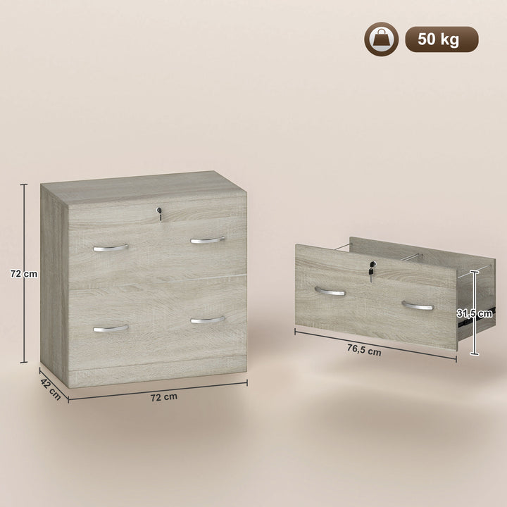 Armário para Arquivos com Gavetas para Escritório Armário de Arrumação de Escritório com Fechadura e 2 Chaves para Estúdio Dormitório 77x42x72 cm Madeira
