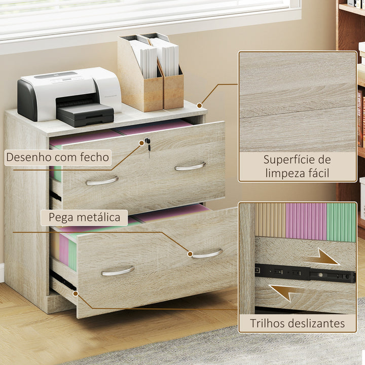 Armário para Arquivos com Gavetas para Escritório Armário de Arrumação de Escritório com Fechadura e 2 Chaves para Estúdio Dormitório 77x42x72 cm Madeira