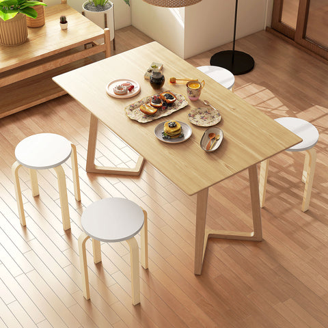 Bancos de Madeira Conjunto de 4 Bancos de Madeira Bancos Modernos Redondos Carga 120 kg para Sala de Estar Escritório Dormitório Estúdio Ø40x45 cm Madeira e Branco