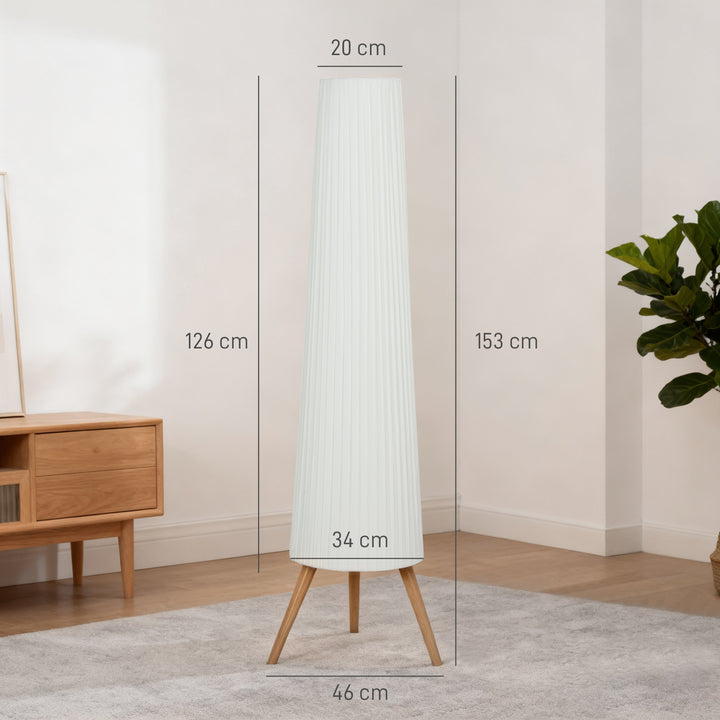 Candeeiro de Pé com Tripé Brilho Ajustável 3 Níveis Candeeiro de Pé de Sala Nórdica com Interruptor de Pé Pernas de Madeira e Ecrã de Tecido para Quarto, Escritório Decoração 46x46x153 cm Branco