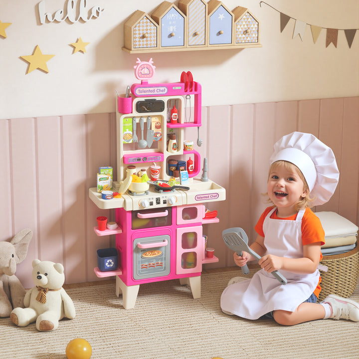 Cozinha de Brincar com Luz e Som Cozinha para Crianças com Acessórios Panelas Utensilios e Alimentos Falsos Brinquedo para Crianças a partir de 3 Anos 52,5x22x100 cm Rosa