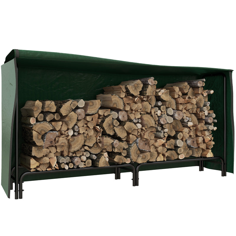 Suporte para Lenha com Cobertura Estante para Lenha de Metal Ajustável para Interior e Exterior Carga 200 kg 200x36x99 cm Verde Escuro e Preto