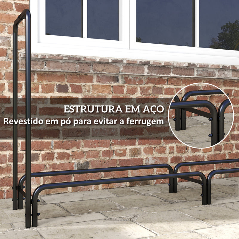 Suporte para Lenha com Cobertura Estante para Lenha de Metal Ajustável para Interior e Exterior Carga 200 kg 200x36x99 cm Verde Escuro e Preto