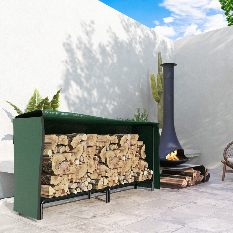 Suporte para Lenha com Cobertura Estante para Lenha de Metal Ajustável para Interior e Exterior Carga 200 kg 200x36x99 cm Verde Escuro e Preto