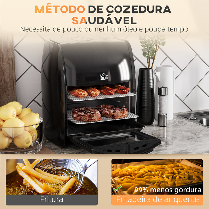 Fritadeira sem Óleo 3 em 1 12L Fritadeira sem Óleo 1800W Forno de Ar Desidratador com 8 Programas Função de Iluminação Ecrã Digital Janela de Visualização 35x33,5x40 cm Preto