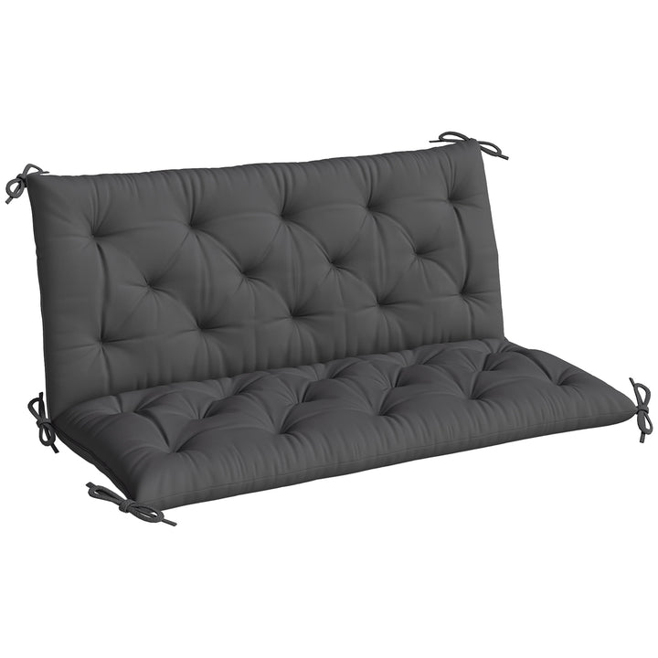 Almofada para Banco com Encosto 120x110x12 cm Almofada de Banco de Jardim de 2 Lugares com 6 Cordões de Fixação para Balanço de Jardim Terraço Preto