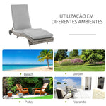 Espreguiçadeira de Vime Reclinável Espreguiçadeira de Jardim com Forma de S com 2 Rodas Encosto Ajustável em 5 Posições e Almofada Amovível para Pátio Varanda 207x70x70 cm Cinza