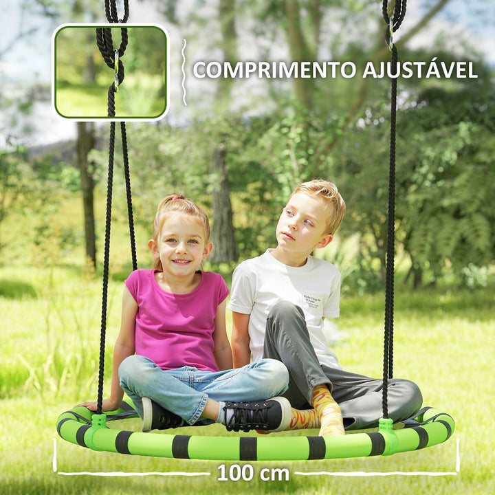 Baloiço para Crianças Redondo Baloiço de Jardim Infantil Ajustável Baloiço de Exterior para Crianças Impermeável Carga 150kg Ø100x180 cm Preto e Verde