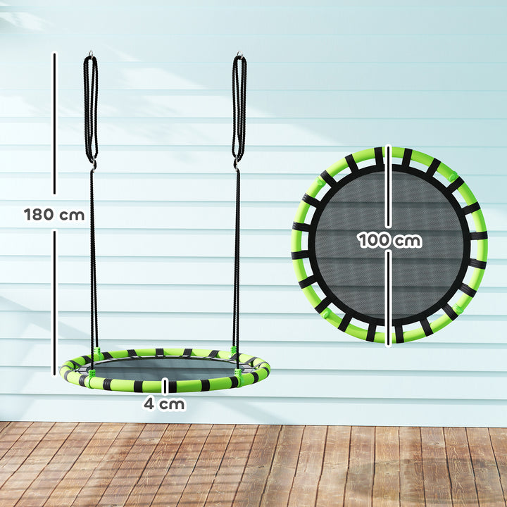 Baloiço para Crianças Redondo Baloiço de Jardim Infantil Ajustável Baloiço de Exterior para Crianças Impermeável Carga 150kg Ø100x180 cm Preto e Verde