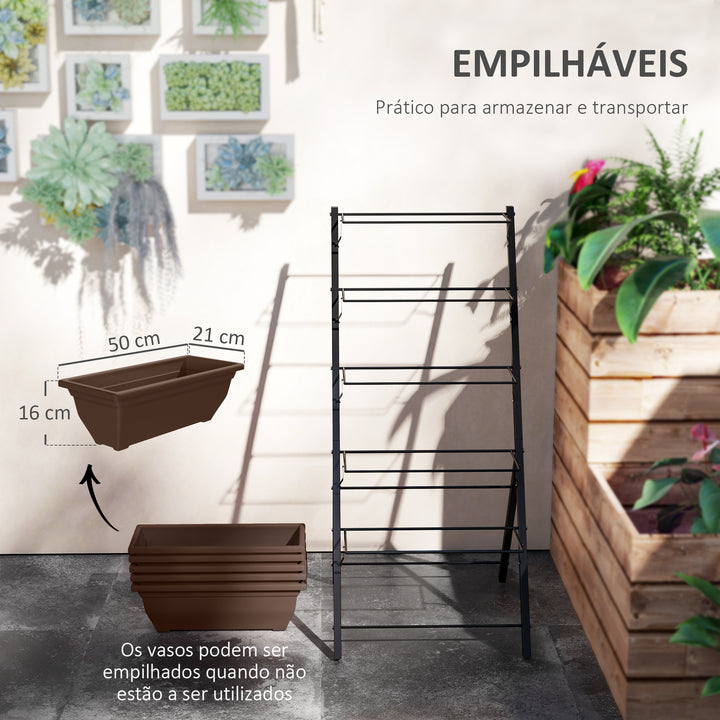 Suporte para Plantas de 5 Níveis com 5 Vasos Estante para Plantas de Canto Orifícios de Drenagem Design em Escada Suporte para Vasos Interior e Exterior 55x63x120 cm Preto