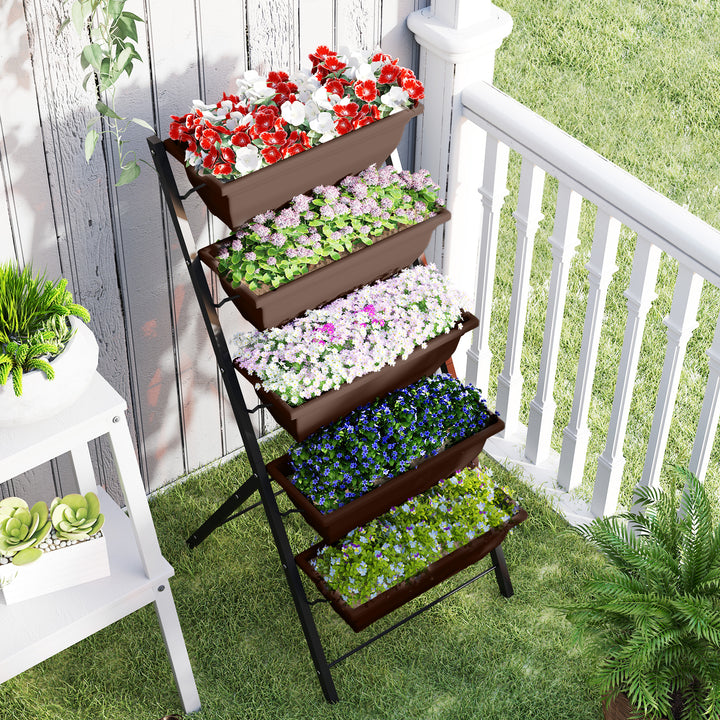 Suporte para Plantas de 5 Níveis com 5 Vasos Estante para Plantas de Canto Orifícios de Drenagem Design em Escada Suporte para Vasos Interior e Exterior 55x63x120 cm Preto