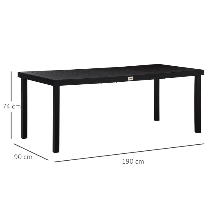Mesa de Jardim Retangular Mesa de Exterior para 8 Pessoas com Bancada de Ripas e Estrutura de Alumínio para Terraço Balcão 190x90x74cm Preto