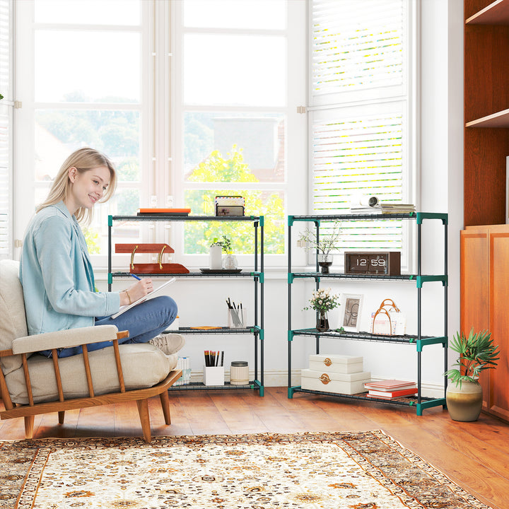 Conjunto de 2 Suportes para Plantas de 4 Níveis para Interior e Exterior, Prateleiras de Aço com Conectores para Montagem Fácil, Estantes para Vasos, Jardim, Varanda, Verde