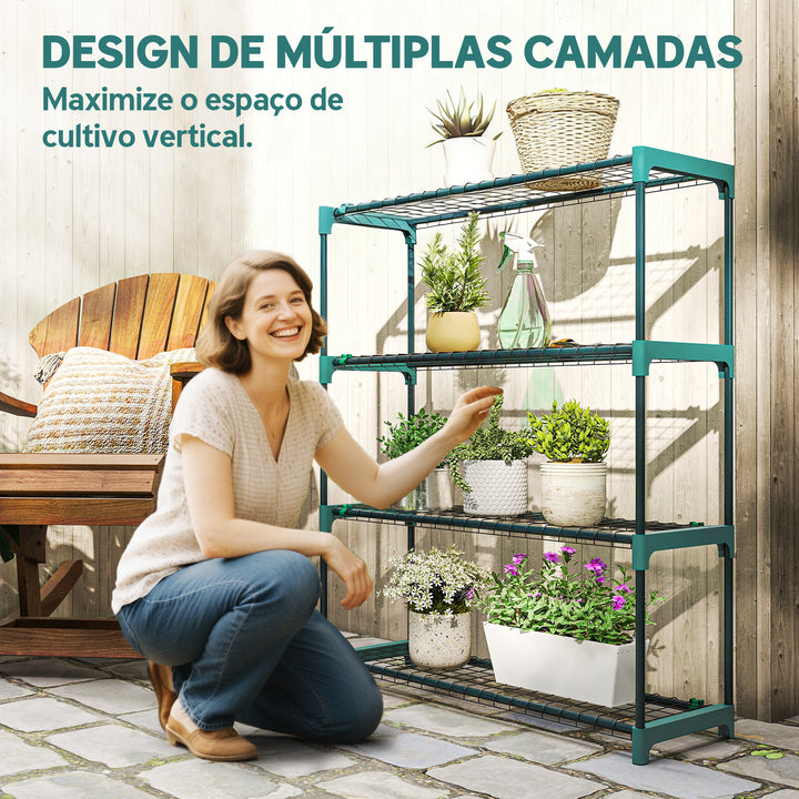 Conjunto de 2 Suportes para Plantas de 4 Níveis para Interior e Exterior, Prateleiras de Aço com Conectores para Montagem Fácil, Estantes para Vasos, Jardim, Varanda, Verde