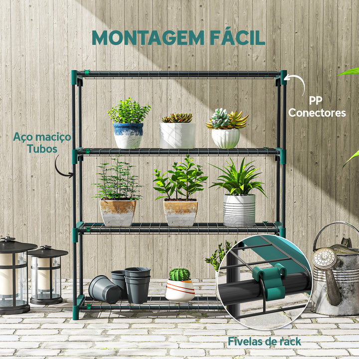 Conjunto de 2 Suportes para Plantas de 4 Níveis para Interior e Exterior, Prateleiras de Aço com Conectores para Montagem Fácil, Estantes para Vasos, Jardim, Varanda, Verde