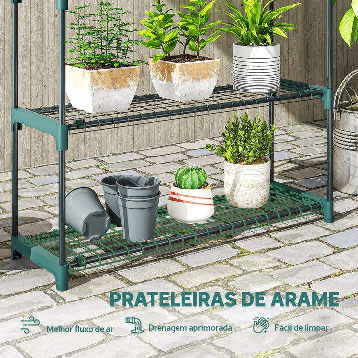 Conjunto de 2 Suportes para Plantas de 4 Níveis para Interior e Exterior, Prateleiras de Aço com Conectores para Montagem Fácil, Estantes para Vasos, Jardim, Varanda, Verde