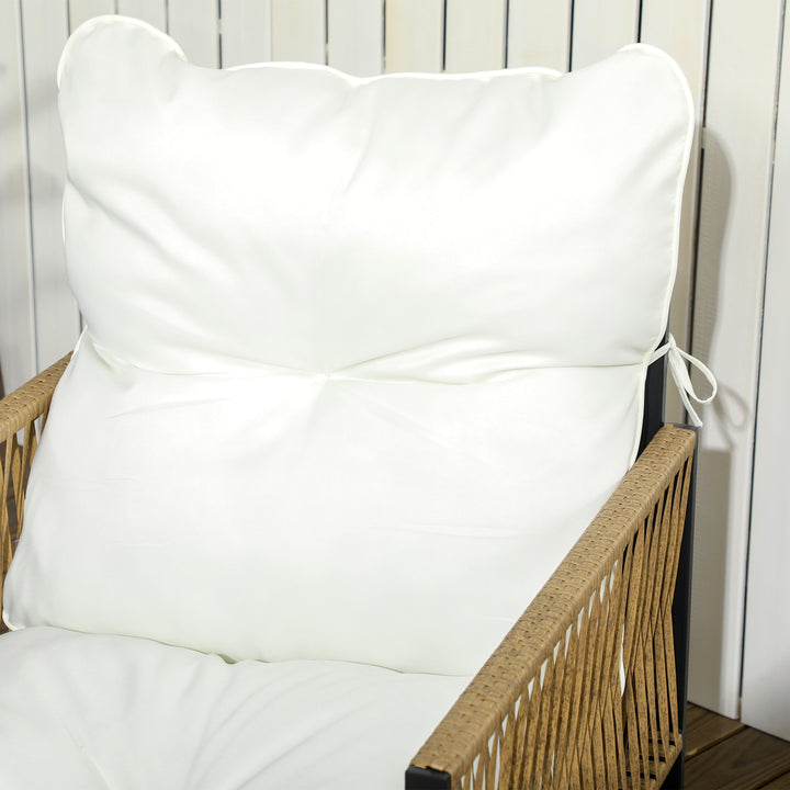 Conjunto de Móveis de Jardim de Vime Sintético Conjunto de 4 Peças Móveis de Jardim com 2 Poltronas 1 Sofá de 2 Lugares 1 Mesa de Centro e Almofadas Creme