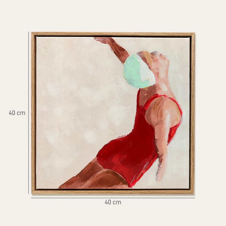 Pinturas em Tela de Figuras Dinâmicas à Mão 40x40 cm 2 Peças Pinturas de Arte de Parede Emolduradas Decoração Moderna para Quarto Sala Cozinha Vermelho