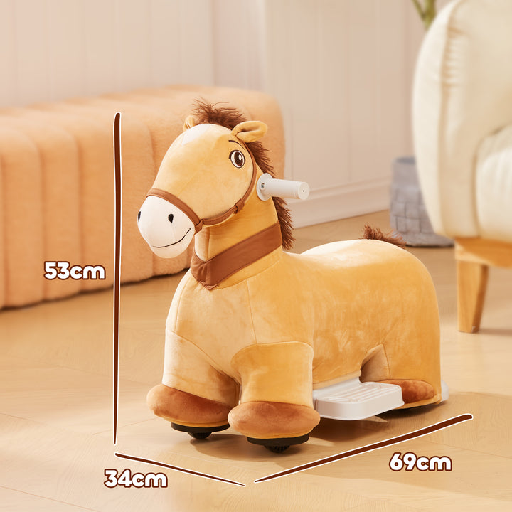 Cavalo Elétrico para Crianças de 18 a 36 Meses Cavalo de Brincar Elétrico com Bateria 6V Rodas e Música Carga 25 kg 69x34x53 cm Marrom