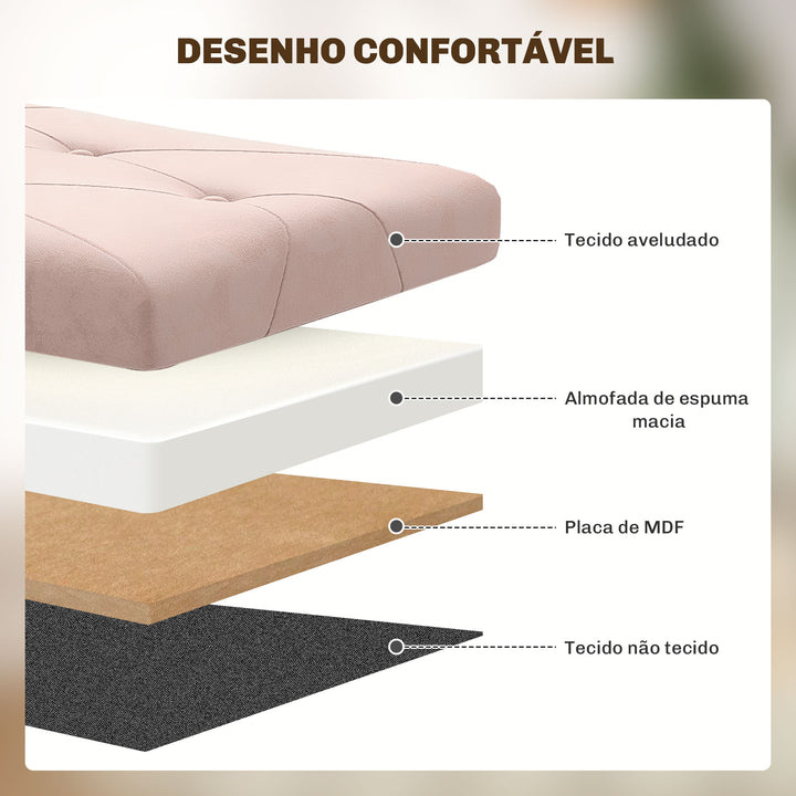Banco de Armazenamento Dobrável Puff de Armazenamento Capacidade de 67 L Estofado em Veludo Baú de Armazenamento Quarto Carga 120 kg para Sala de Estar Entrada 76x38x38 cm Rosa Claro