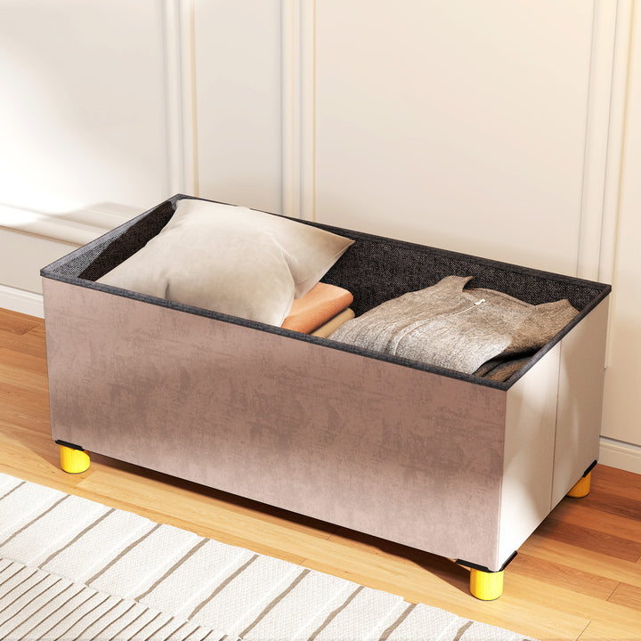 Banco de Armazenamento Dobrável Puff de Armazenamento Capacidade de 67 L Estofado em Veludo Baú de Armazenamento Quarto Carga 120 kg para Sala de Estar Entrada 76x38x38 cm Rosa Claro