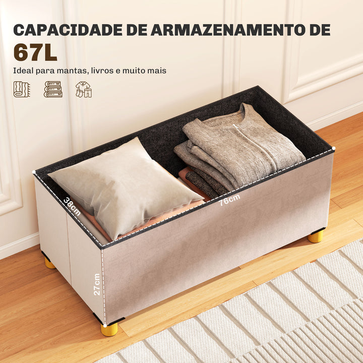 Banco de Armazenamento Dobrável Puff de Armazenamento Capacidade de 67 L Estofado em Veludo Baú de Armazenamento Quarto Carga 120 kg para Sala de Estar Entrada 76x38x38 cm Rosa Claro