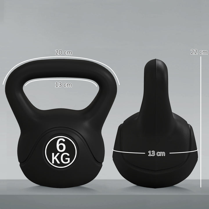 Peso Russo de 6 kg Kettlebell Fitness Preenchido de Areia com Punho Largo Antiderrapante para Exercícios e Treinos em Casa Ginásio 20x13x22 cm Preto