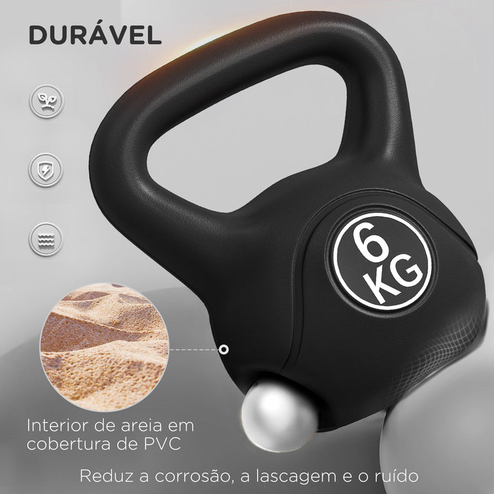 Peso Russo de 6 kg Kettlebell Fitness Preenchido de Areia com Punho Largo Antiderrapante para Exercícios e Treinos em Casa Ginásio 20x13x22 cm Preto