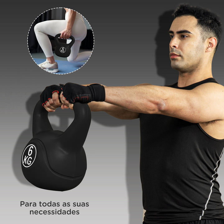 Peso Russo de 6 kg Kettlebell Fitness Preenchido de Areia com Punho Largo Antiderrapante para Exercícios e Treinos em Casa Ginásio 20x13x22 cm Preto