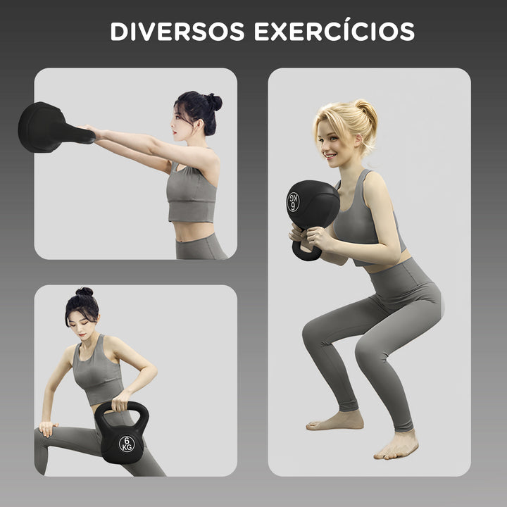 Peso Russo de 6 kg Kettlebell Fitness Preenchido de Areia com Punho Largo Antiderrapante para Exercícios e Treinos em Casa Ginásio 20x13x22 cm Preto