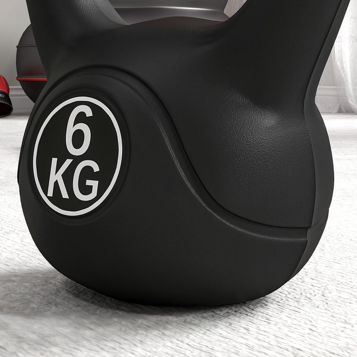 Peso Russo de 6 kg Kettlebell Fitness Preenchido de Areia com Punho Largo Antiderrapante para Exercícios e Treinos em Casa Ginásio 20x13x22 cm Preto