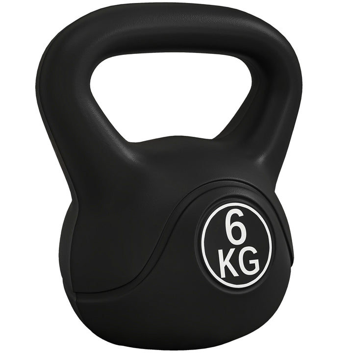 Peso Russo de 6 kg Kettlebell Fitness Preenchido de Areia com Punho Largo Antiderrapante para Exercícios e Treinos em Casa Ginásio 20x13x22 cm Preto