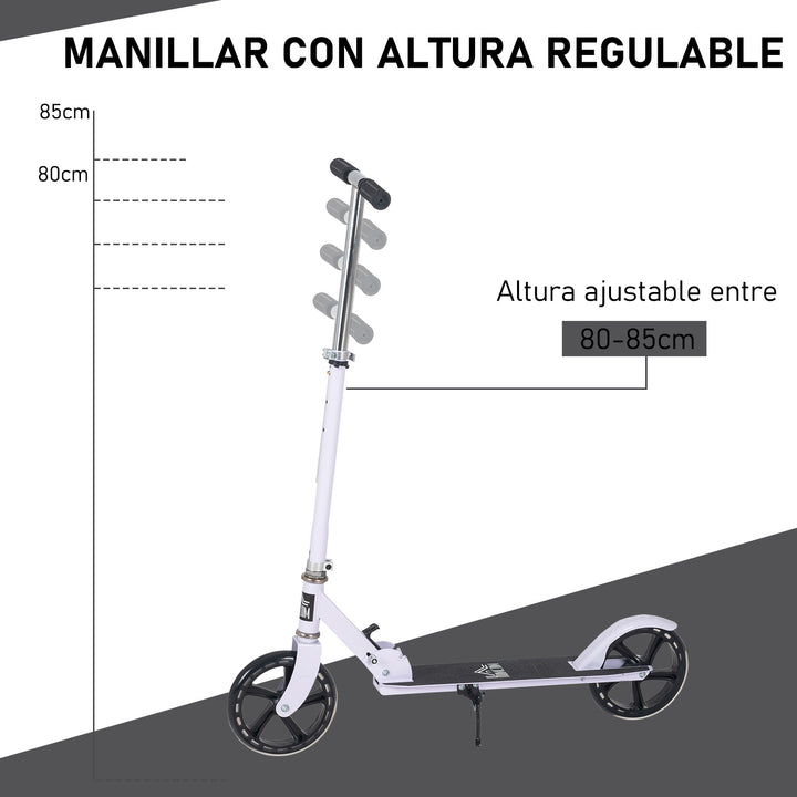Trotinete dobrável para crianças acima de 5 anos de altura ajustável com freio 88x37x75-100 cm Branco
