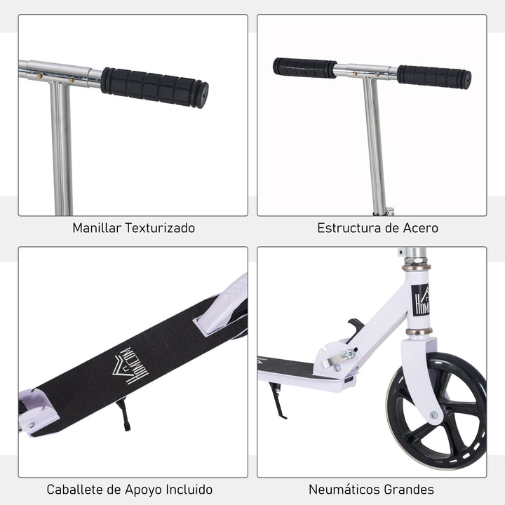 Trotinete dobrável para crianças acima de 5 anos de altura ajustável com freio 88x37x75-100 cm Branco