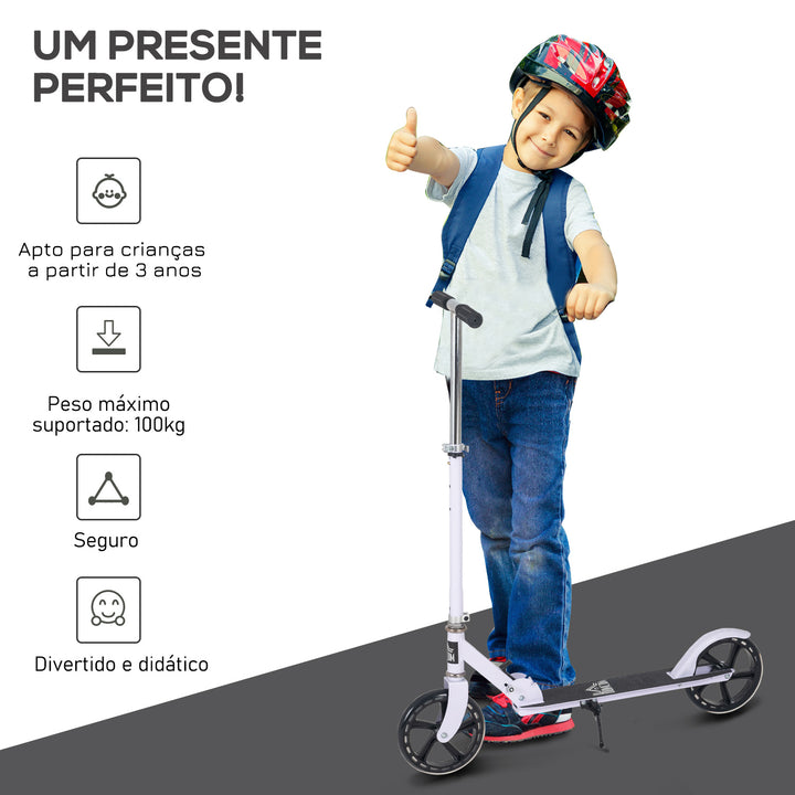 Trotinete dobrável para crianças acima de 5 anos de altura ajustável com freio 88x37x75-100 cm Branco