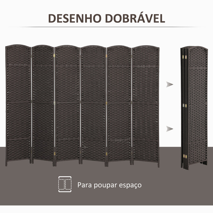 Biombo de 6 Painéis Separador de Ambientes Dobrável 240x1,6x170 cm Biombo Separador de Ambientes para Sala de Estar Dormitório Escritório Marrom