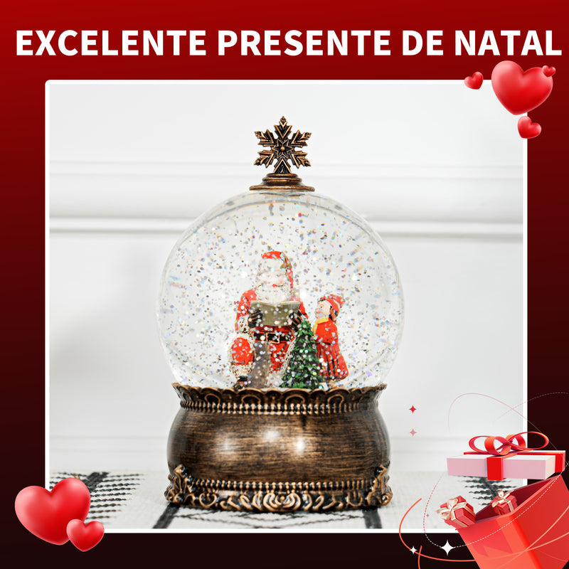 Bola de Neve com Música e Luzes Globo de Neve com Cena de Pai Natal e Criança Decoração de Natal Bronze